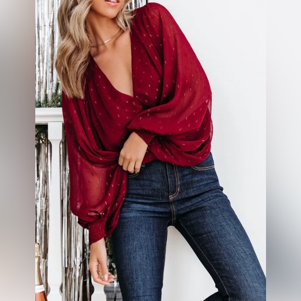 Vici Women's Burgundy Draped V-Neck bodysuit Blouse